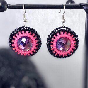 Pink and Black beaded earrings